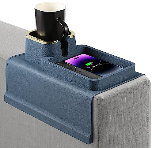 Cinnani Bandeja de Sofá. Bandeja Portavasos para Sofá. Multifunción Silicona Posavasos de Sofá.Permite Guardar Bebidas, Aperitivos, Teléfonos Móviles etc(Azul)