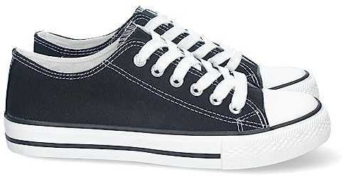 74774 Zapatilla Plana de Mujer, Comoda, con Material de Lona, Estilo Bamba Casual, y Cierre de Cordones Negro Talla 39