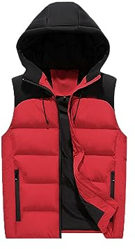 Subseries Hommes Gilet Hommes Hiver Grande Taille sans Manches Manteau en Duvet de Coton Chaud Gilet à Capuche Casual Vest Sport Gilet (Rouge,L)