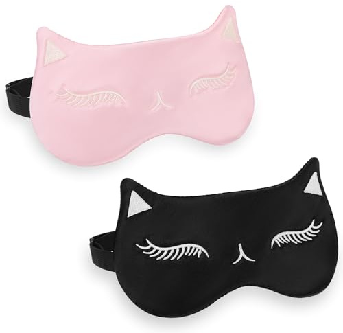 Mabor Lot de 2 masques occultants pour les yeux en soie pour femme endormie, masque de sommeil réglable pour adolescents, femmes et hommes