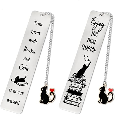 Jeffdad 2 Stück Metall Lesezeichen für Buchliebhaber, Inspirierendes Lesezeichen mit Katzen Anhänger Personalisierte Lesezeichen mädchen Buchzubehör für Leseliebhaber Geschenk für Studenten Lehrer