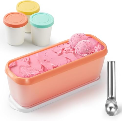 WOOLUCK® Lot de 4 Bacs à glace,Récipients à Crème Glacée avec Couvercles e Cuillères,pour les crèmes glacées fait-maison, sans BPA