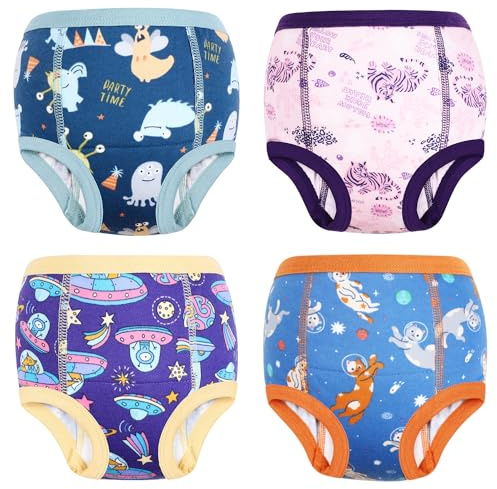 MOEMOE BABY Calzones de Entrenamiento Reutilizables,Ropa Interior de Entrenamiento para niños y niñas, Bragas de Aprendizaje para niños (4 Paquetes) Morado 3 años
