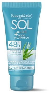 Bottega Verde - SOL Aloe Acido Ialuronico, Crema Doposole Viso, 50 ml, Super Idratante, con Aloe Iperfermentata e Acido Ialuronico, Prolunga l’Abbronzatura, 97% Ingredienti Naturali, Formula Vegana