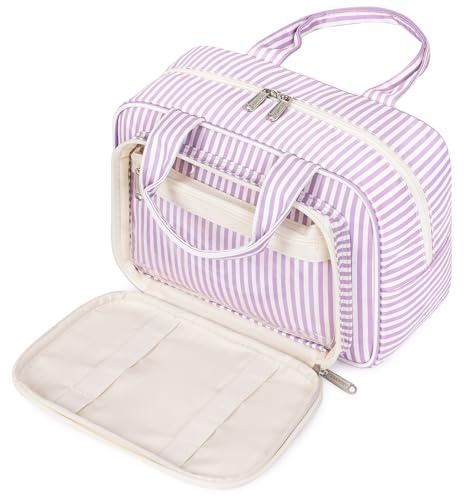 Narwey Full Size Toiletry Bag Large Wash Bag Makeup Bag Travel Organizer Cosmetic Bag for Women (Purple Stripe)