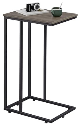 WLIVE Beistelltisch C Form, Nachttisch für Schlafzimmer, Heimbüro, Wohnzimmer, Beistelltische mit Metallrahmen, Wohnzimmer Tisch für Couch, Grau