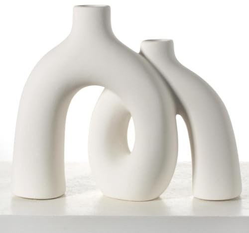 Anquephd Keramisk Vas, Nordisk Modern Boho i Stil Dekorativ Keramisk Estetisk Blomvas för Heminredning (Vit)