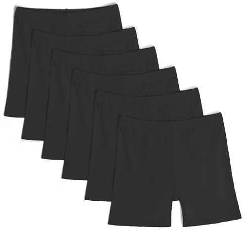 LAETBBE 6 Pack Girls Shorts Girls Bike Shorts Under Dress Black Dance Cotton Short Multicolor 8-10 Years