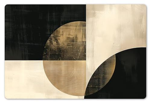 KitchenYeah© Placemats para Mesa Comedor Set 6 45x30 cm Manteles Individuales Lavables PVC Antideslizantes Estilo Elegante Abstracto - Formas Geométricas - Negro - Dorado