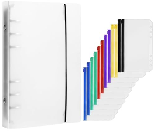 Raccoglitore ad Anelli A6 con 12 Pezzi Tasche Raccoglitore A6 Multicolore, Impermeabile e Trasparente Raccoglitore ad Anelli in Plastica Budget Binder per Carte, Contanti, Fattura, Casa, Ufficio