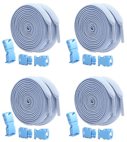 YLFANGYLMU Elastiskt skosnören utan knytning, 4 par, premium elastiska väv- och skosnören träningsskor för barn och vuxna, 8 mm 100 cm platta skosnören med låsspännen för löpning, vandring