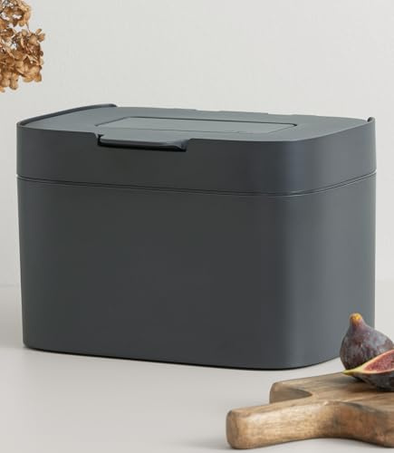 KAZAI. Compost Bin 'Elin' | 4.5L Small Kitchen Bin with Lid & Carbon Filter | Food Waste Container, Odour-Free, Dishwasher Safe, with Inner Caddy | Caddy for Kitchen Counter Top | Graphite-Black