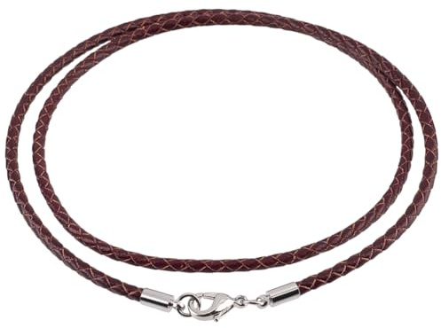 CALFOVERA 10PCS Braided Genuine Leather Cord Necklaces 3mm Brown Round Real Woven Leather Wax Rope Chain Necklace with Copper Lobster Clasps 53.3cm for Men Women Jewelry DIY Making