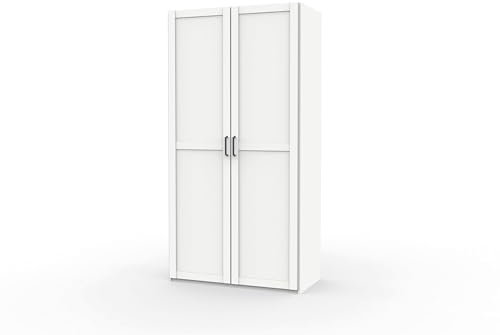 MUEBLES PITARCH Armario Dormitorio Ropero 2 Puertas Molduradas 1 Barra y 1 Altillo, Blanco, 200x100x55cm (Alto x Ancho x Fondo), Moderno, Colección Coimbra