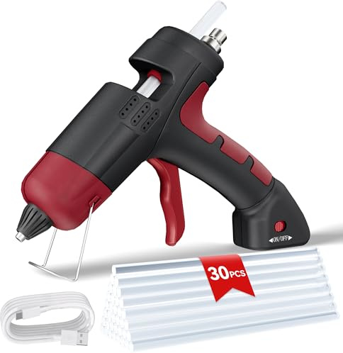 HHYSSG Hot Glue Gun with 30 Glue Sticks(7mm) Kit,Fast Heating Cordless Glue Gun with Type-C Charger,Adhesive Quantity Control for Home Repairs,Crafts DIY,Gifts