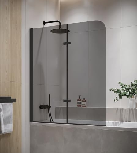 Pannello doccia Austin 110 x 140 cm - Vetro fumé - Nero - Schermo da bagno girevole 5 mm di spessore - Vetro di sicurezza e anticalcare