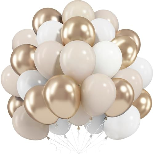 Champagne Gold Beige Balloons, 60Pcs Nude Cream Retro White Sand Balloons | 12 Inch Metallic Champagne Gold Confetti Latex Helium Balloons, Birthday Wedding Baby Shower Bride Shower Party Decorations