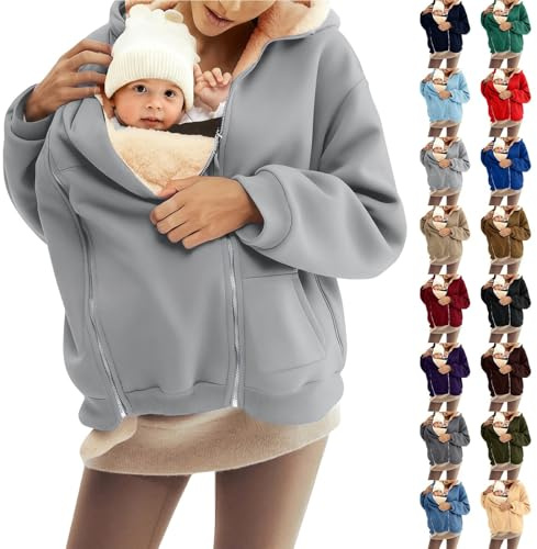 HUIFUAO Sherpa 2-i-1 babybärarjackor för mamma och baby dragkedja moderskapströjor med kängurupåse långärmad vinter varm tjock graviditet rockar multifunktion amning ytterkläder, Z11 Kaffe, XXL
