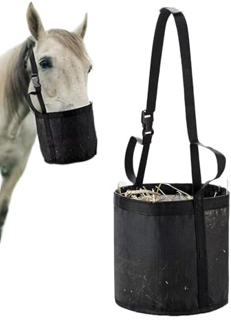 Häst Högösa Foderpåse Med Justerbar Rem Och Foderhink | Hästpåse För Hö Och Kraftfoder För Långridning Utomhus Hemma I Stall Övernattning Och Betesmarker