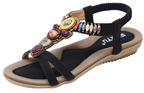 Uwdiohq Sandalias Planas Cómodas Mujer Zapatos Femeninos De Los Pies Verano Fashions En La Pantufla Mujeres Ideas Regalos Navidad (Black, 40) Comodas Negro Cuña Negras Espadrilles Comodos Tacón