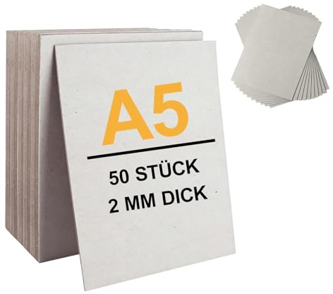 Carton Gris, 50 Pièces A5 21 x 15 cm Carton de Reliure, 2 mm Cartons de Bricolage, pour Reliure, Bricolage, Modélisme, Calendrier, Cartes de Démballage, Gris