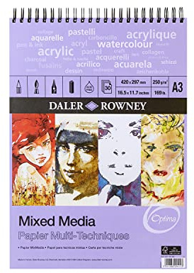 Daler-Rowney Optima 250gsm A3 Mixed Media Paper Pad 30 White Sheets