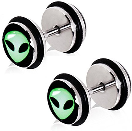 Pierced Owl 16GA Green Alien UFO Fake Cheater Plugs Earrings, Sold as a Pair