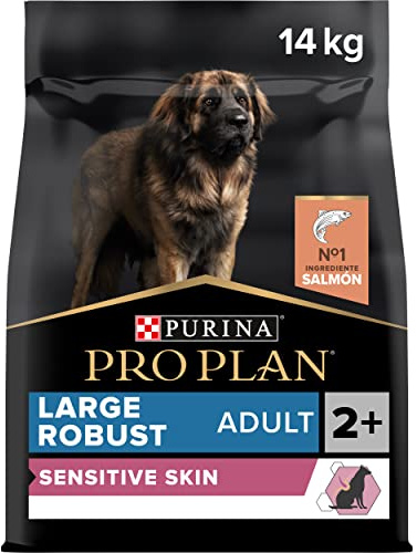 PURINA PRO PLAN | Sensitive Skin | Croquettes complètes pour chiens adultes de grande taille de morphotype robuste | Favorise une peau saine et un pelage brillant | Au Saumon | Croquettes | Sac | 14Kg