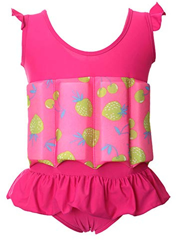 IWEMEK Fille Garçons Maillot de Bain avec Flottabilité Ajustable Float Costume Enfants Une Pièce Flottante D'entraînement de Natation Gilet de Combinaison pour Débutant en Natation Rose 5-6Ans