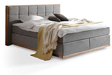 moebel-eins LEVANTOS Boxspringbett, Mix aus massiver Eiche und Velourgewebe