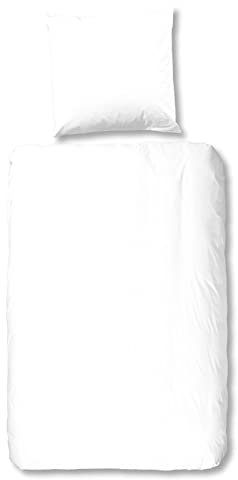 Hip Mako Satin Bettwäsche 2 teilig Bettbezug 135 x 200 cm Kopfkissenbezug 80 x 80 cm Uni 0280.00.08 White