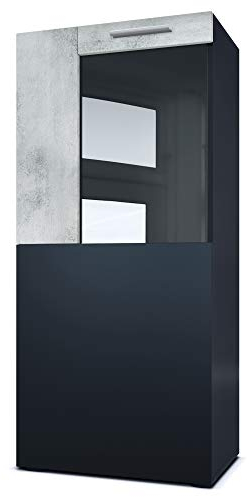 Vladon Stand-/Hänge Vitrine Movie, Schwarz matt/Beton Oxid Optik - Moderne Glasvitrine - (BxHxT): 50,5 x 111 x 32,5 cm