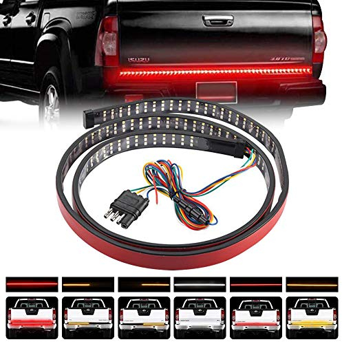 Teguangmei 48LED Tailgate Light Bar, Red/Amber/White 432LED Triple Row Tailgate Strip Light with 4-Way Flat Connector Wire Brake Running Turn SIgnal Reverse Light for Pickup Truck SUV