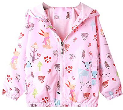 Domueay Giacche Cappotto Bambina Giacca a Vento Con Cappuccio, 1-7 Anni | Cappotti Sottile, Impermeabile Protezione Solare Cerniera Autunno Vestiti, Antipioggia Zip Abbigliamento Ragazza Sport Scuola