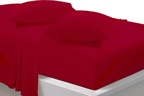 Extra Deep 40cm Fitted Sheets Easy Care Polycotton Cotton Rich Deep Fitted Bed Sheets (Red, Super King)