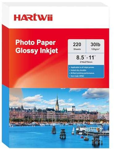 HARTWII 220 Sheets Inkjet Glossy Thin Paper 8.5x11 inch 30lb 120gsm A4 Letter Size For Brochure Printing, Custom Chip Bag Party Favors,Single Side, Suitable for All Dye Ink