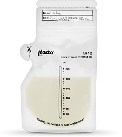 Alecto BF100 Aufbewahrungsbeutel für Muttermilch - Muttermilchbeutel - 220 ml Fassungsvermögen - 100 Stück - transparent