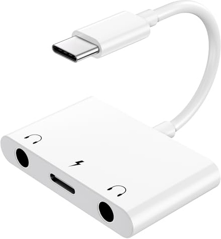 UWECAN USB C till 3,5 mm ljudadapter, 3-i-1 Aux till USB C hörlursdelare dubbel 3,5 mm ljuduttag och PD 60 W snabbladdning, kompatibel med iPhone 15 16, Galaxy S22 S21/Note 20, Pixel 4 3 XL, Huawei,