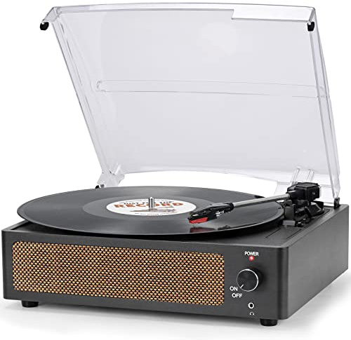 Vinyl Record Player with Speakers Vintage Turntable for Vinyls Records Belt-Driven Turn Table Support 3-Speed, Wireless Playback, Headphone, AUX-in, RCA Line LP Phonograph for Sound Enjoyment Black