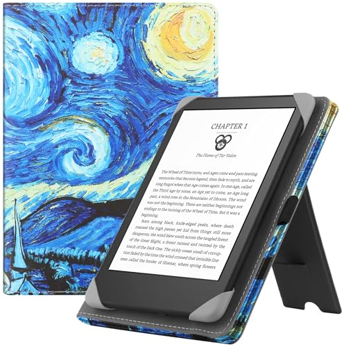 HGWALP Etui Universel pour Tout Le 6 Paperwhite eReaders, Folio Stand Coque Housse avec dragonne Compatible avec Kindle 2022/Kindle Paperwhite/Kobo/Tolino/Pocketbook 6 Pouces eReader-Starry Sky