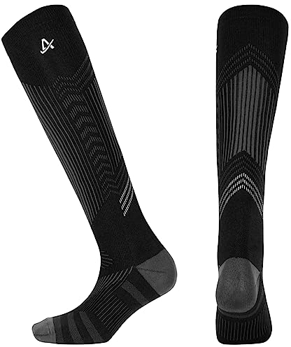 AMZSPORT Kompressionsstrümpfe für Damen und Herren, 20-30mmHg Kompressionssocken Stützstrümpfe Laufsocken Sportsocken, Schwarz, S/M