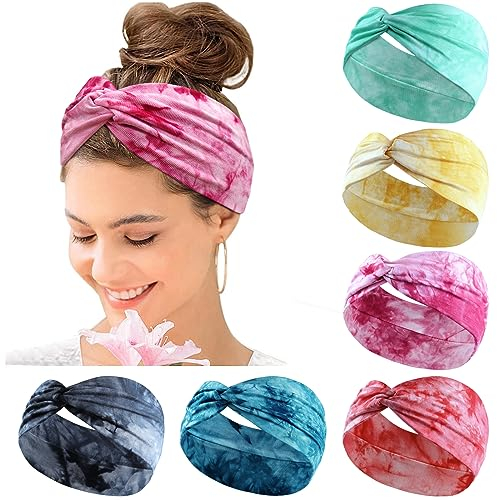 Kavya Wide Hair bands for Women Boho Headbands for Women's Hair Elastic Soft 6 Pieces Headband Print Head bands Adult Women Accessories Yoga Sports Hairband Multicoloured Thin Headscarf