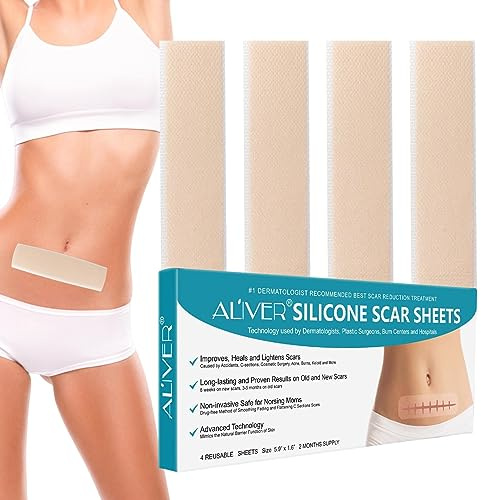 Hongjingda Piastre in silicone per la rimozione delle cicatrici, autoadesive, confezione da 4 strisce cicatrici flessibili e inodori, per lesioni, ustioni, smagliature e cicatrici
