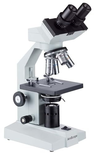 AmScope - Microscopio biológico binocular 40X-2000X con etapa mecánica - B100B-MS-EUL