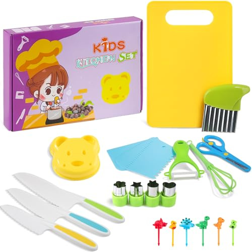Lucywey set di coltelli per bambini da 23 pezzi per bambini dai 3 anni in su, coltello da chef di sicurezza per bambini, coltello Montessori, set da cucina per bambini, adatto come regalo