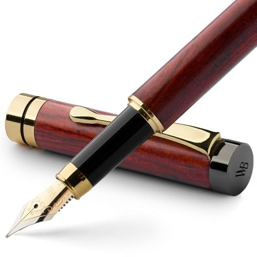 Wordsworth & Black Fountain Pen Set, Luxury Bamboo Wood - Fine Nib, Gift Case; Includes 6 Ink Cartridges, Ink Refill Converter -Journaling, Calligraphy; Drawing, Smooth Writing [Rosewood]