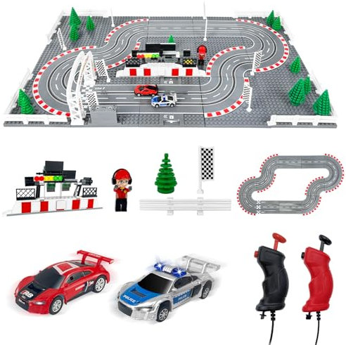 UNIKONIO Slot Cars Rennstrecken Sets, Autorennbahn Rennbahn mit 2 Controllern 2 Autos, einstellbare Geschwindigkeit, 1:87 Block Building Car Race, Weihnachts Halloween Geschenkautospielzeug - 04