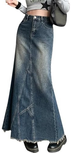 Gonna Estiva Gonne Gonna di Jeans da Donna Gonna di Jeans Casual Gonna Lunga di Moda A Line Gonna di Jeans Lunga Gonna di Jeans a Vita Alta Stretch
