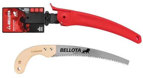 Bellota 450MC11 - Sega da potatura Leone con lama curva da 11, seghettata giapponese e manico in legno curvo. Custodia inclusa