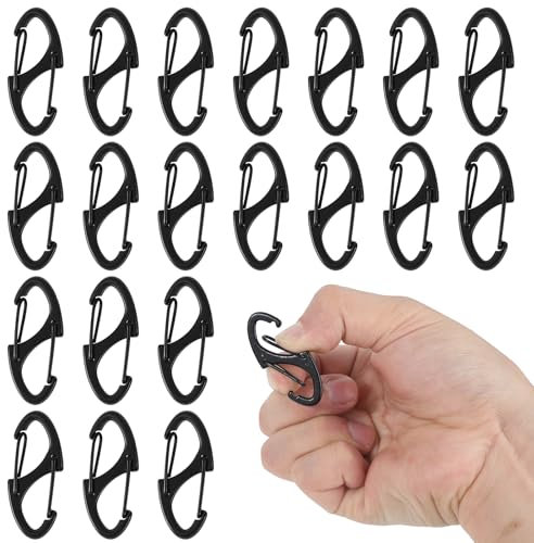 JJUNW 20pc Alloy S Carabiner Clips, Dual Opening Design, Keychain Snap Hooks, Mini Carabiner for Dual Wire Gate Clip Interlocking Keychain Attachment (Black)